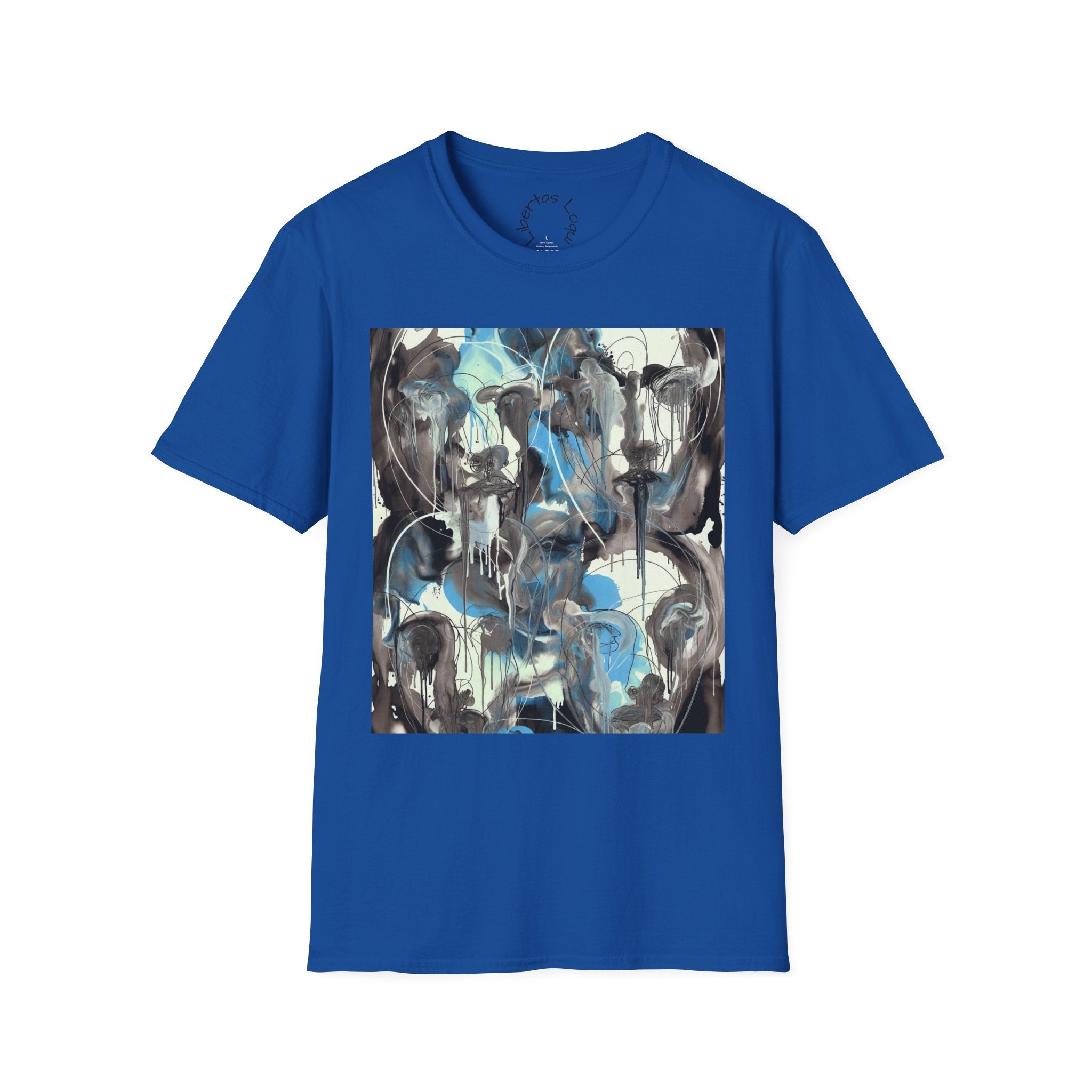 Abstract Blue & Gray Art Tee — 'Libertas Logui' Back-Print T-Shirt
