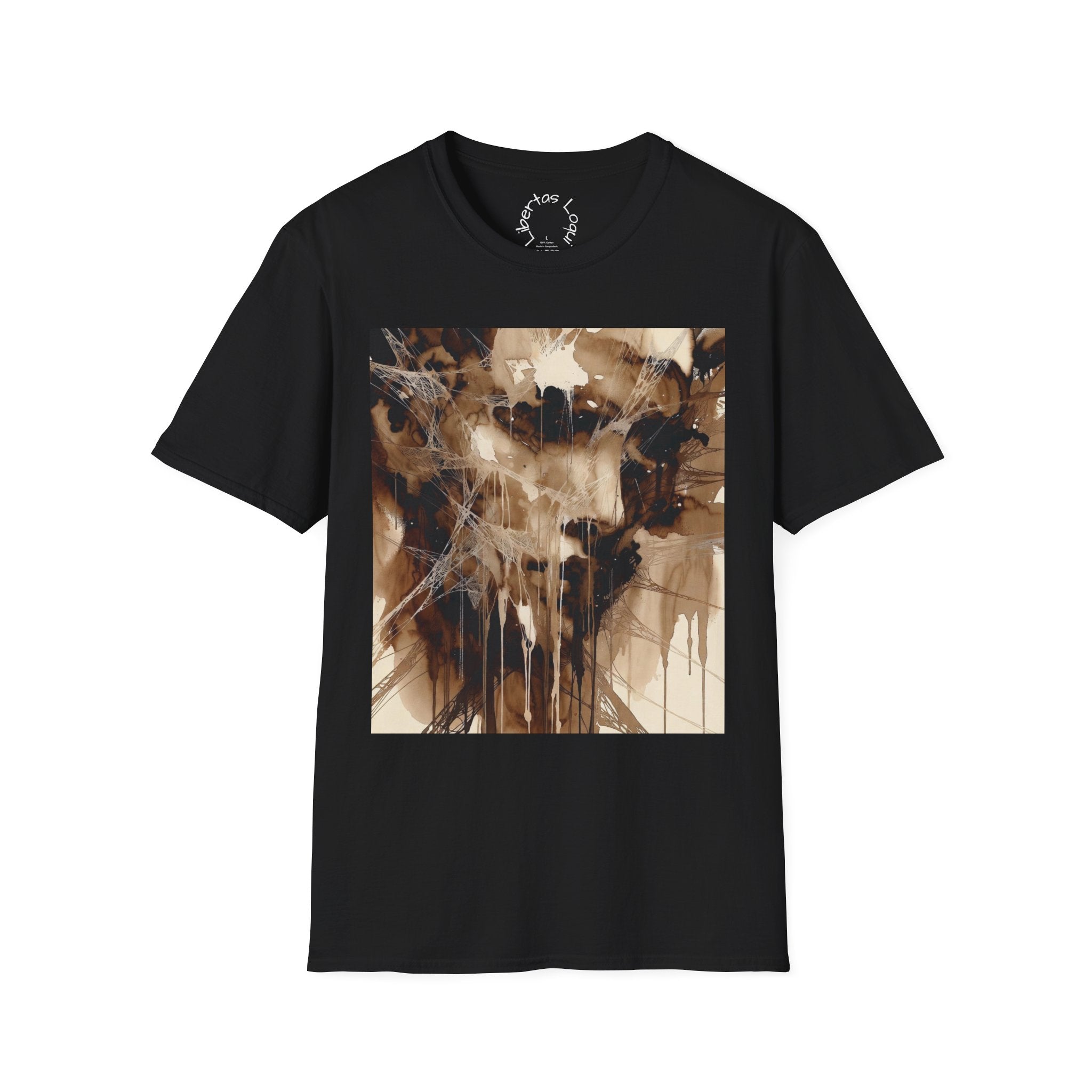 Abstract Brown Ink Skull T-Shirt — Front Art, Back ‘Libertas Loqui’ Typography