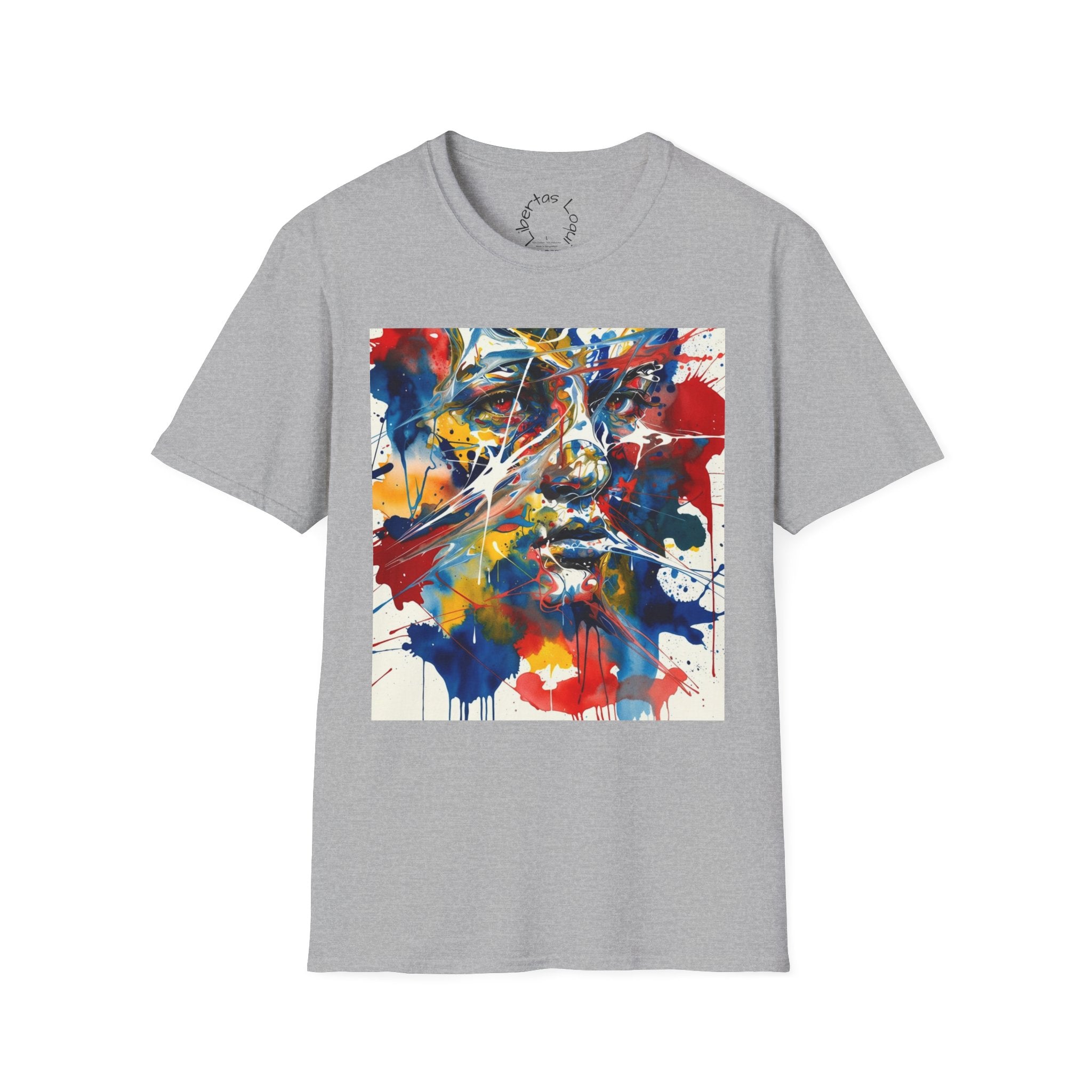 Abstract Color Splash T-Shirt — 'Libertas Logi' Back Graphic