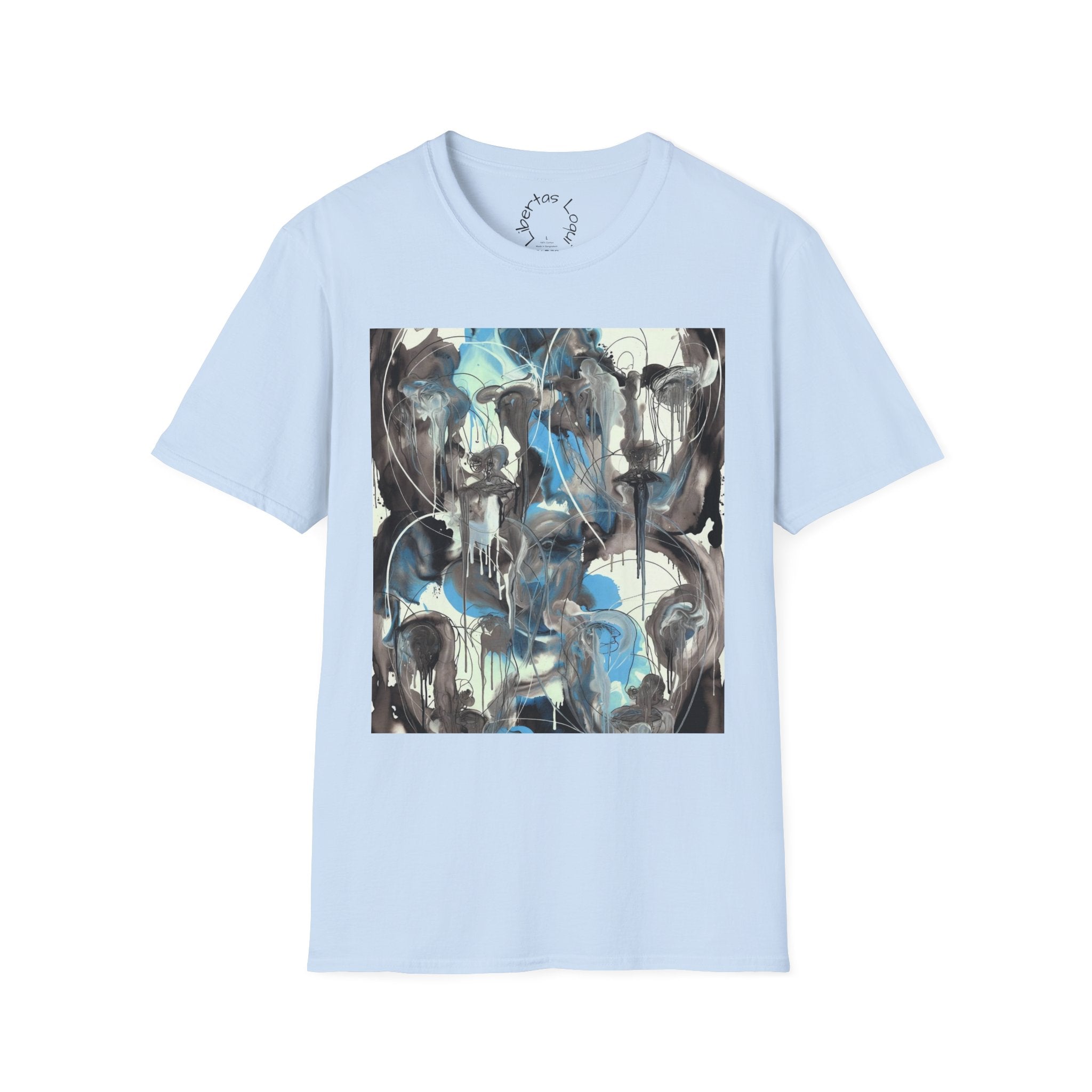 Abstract Blue & Gray Art Tee — 'Libertas Logui' Back-Print T-Shirt