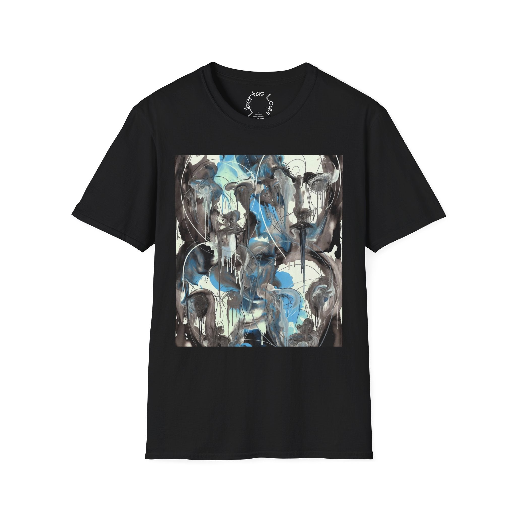 Abstract Blue & Gray Art Tee — 'Libertas Logui' Back-Print T-Shirt