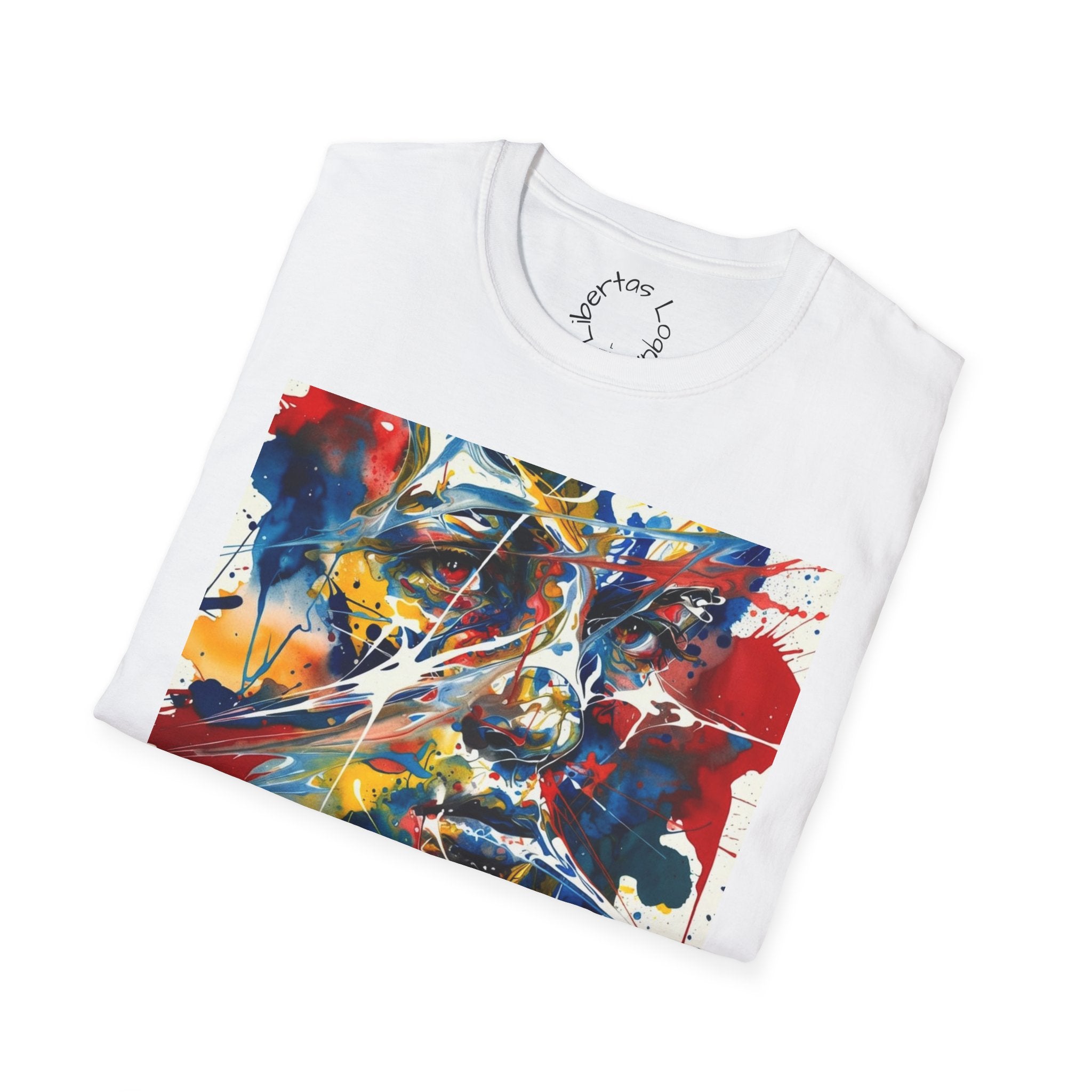 Abstract Color Splash T-Shirt — 'Libertas Logi' Back Graphic