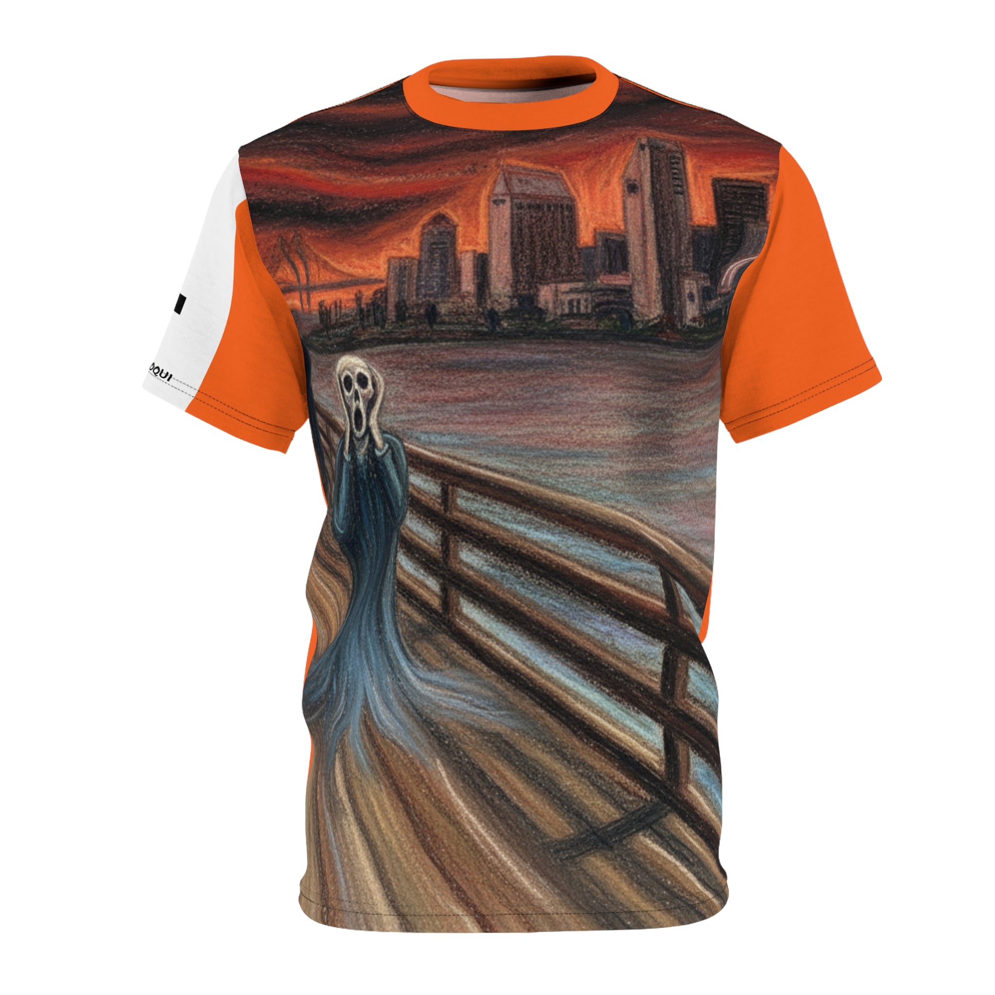 Sunset Pier Cityscape Tee — Moody Waterfront Art T-Shirt