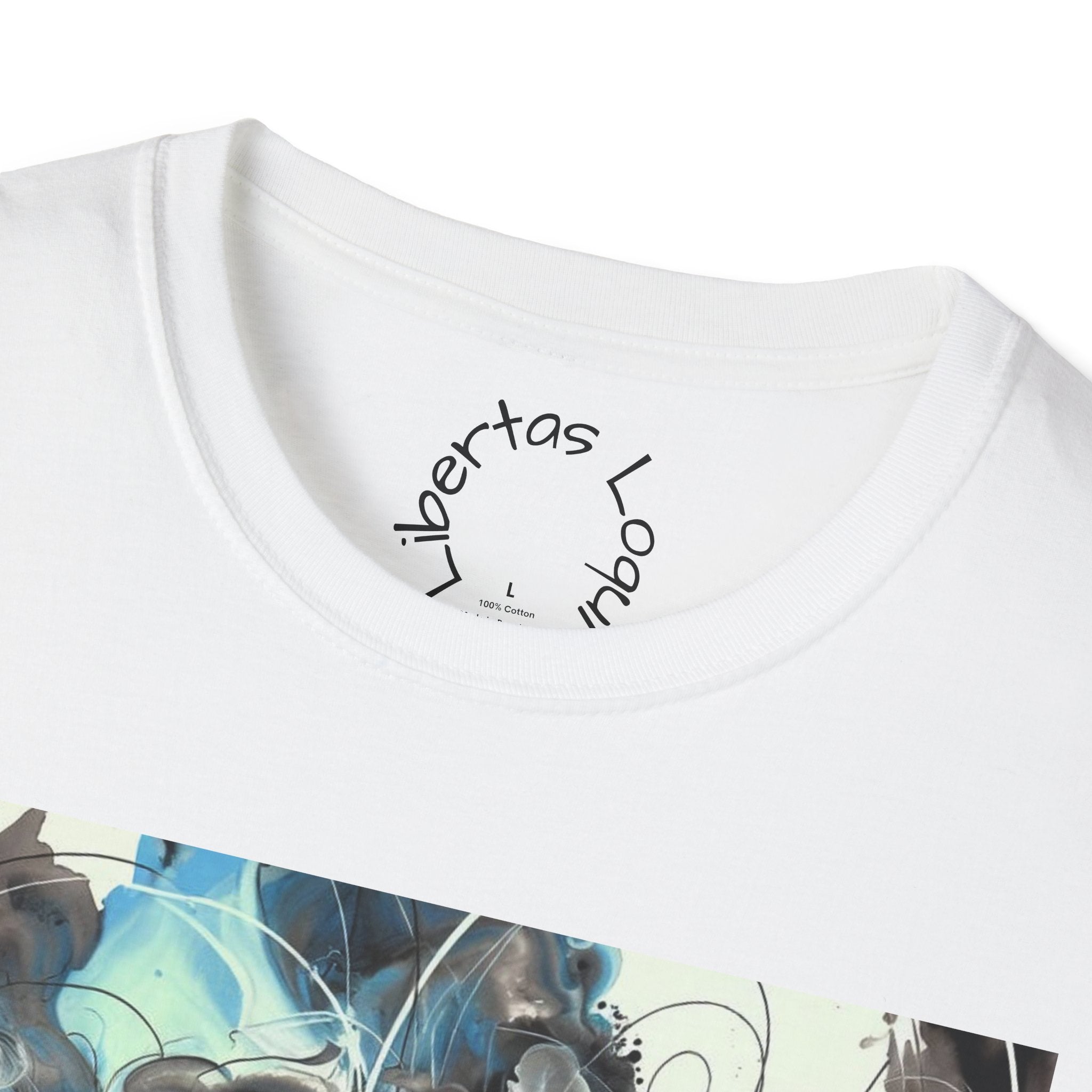 Abstract Blue & Gray Art Tee — 'Libertas Logui' Back-Print T-Shirt