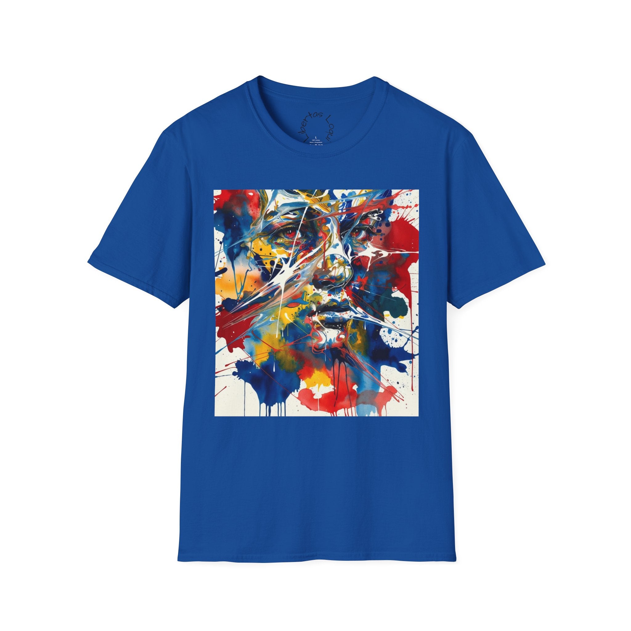 Abstract Color Splash T-Shirt — 'Libertas Logi' Back Graphic
