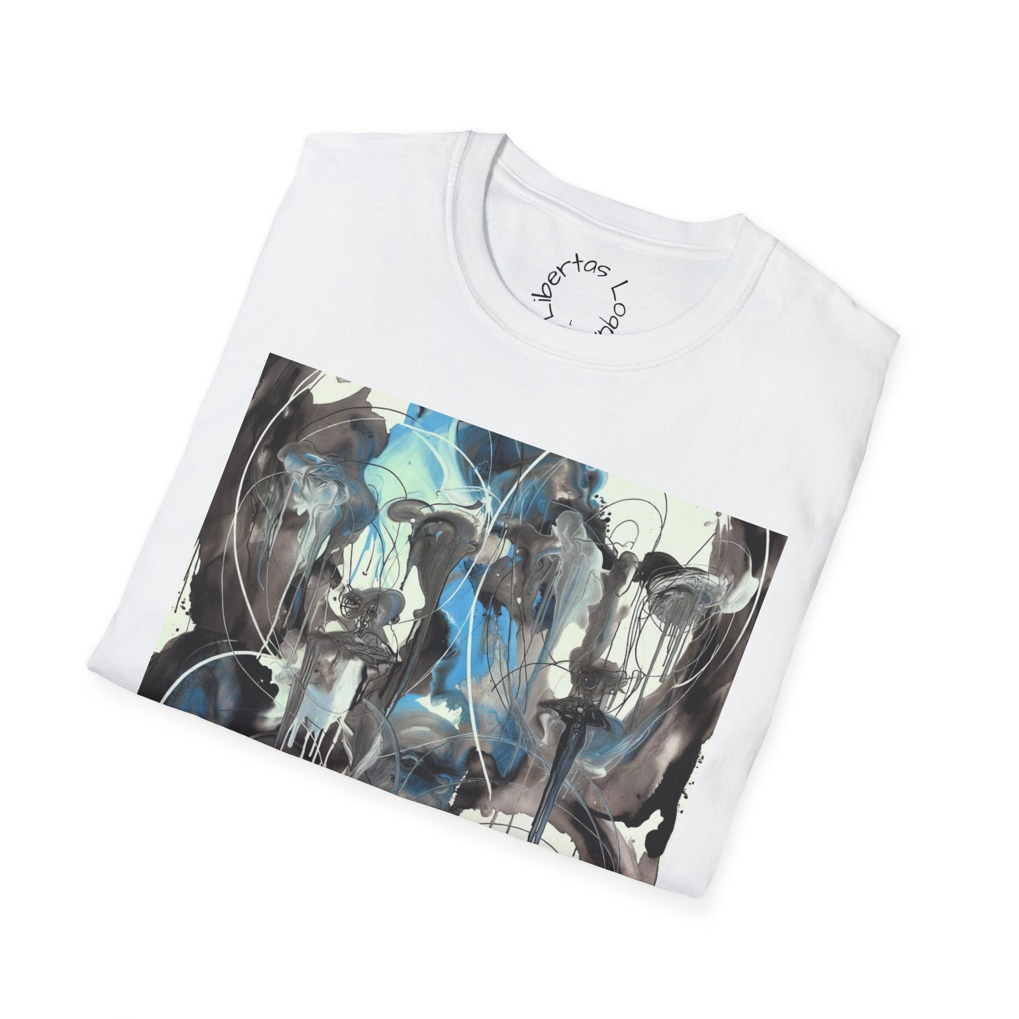 Abstract Blue & Gray Art Tee — 'Libertas Logui' Back-Print T-Shirt