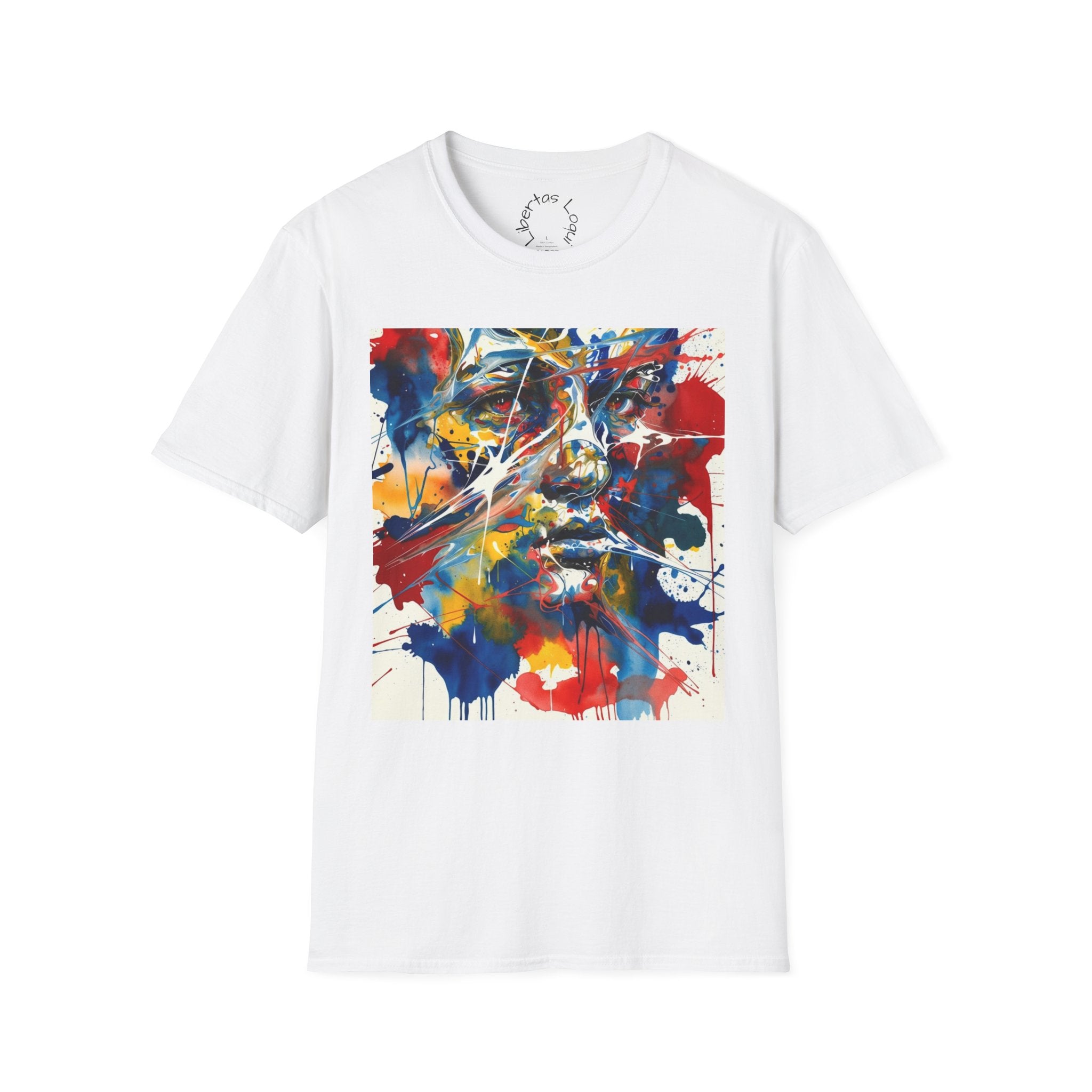 Abstract Color Splash T-Shirt — 'Libertas Logi' Back Graphic