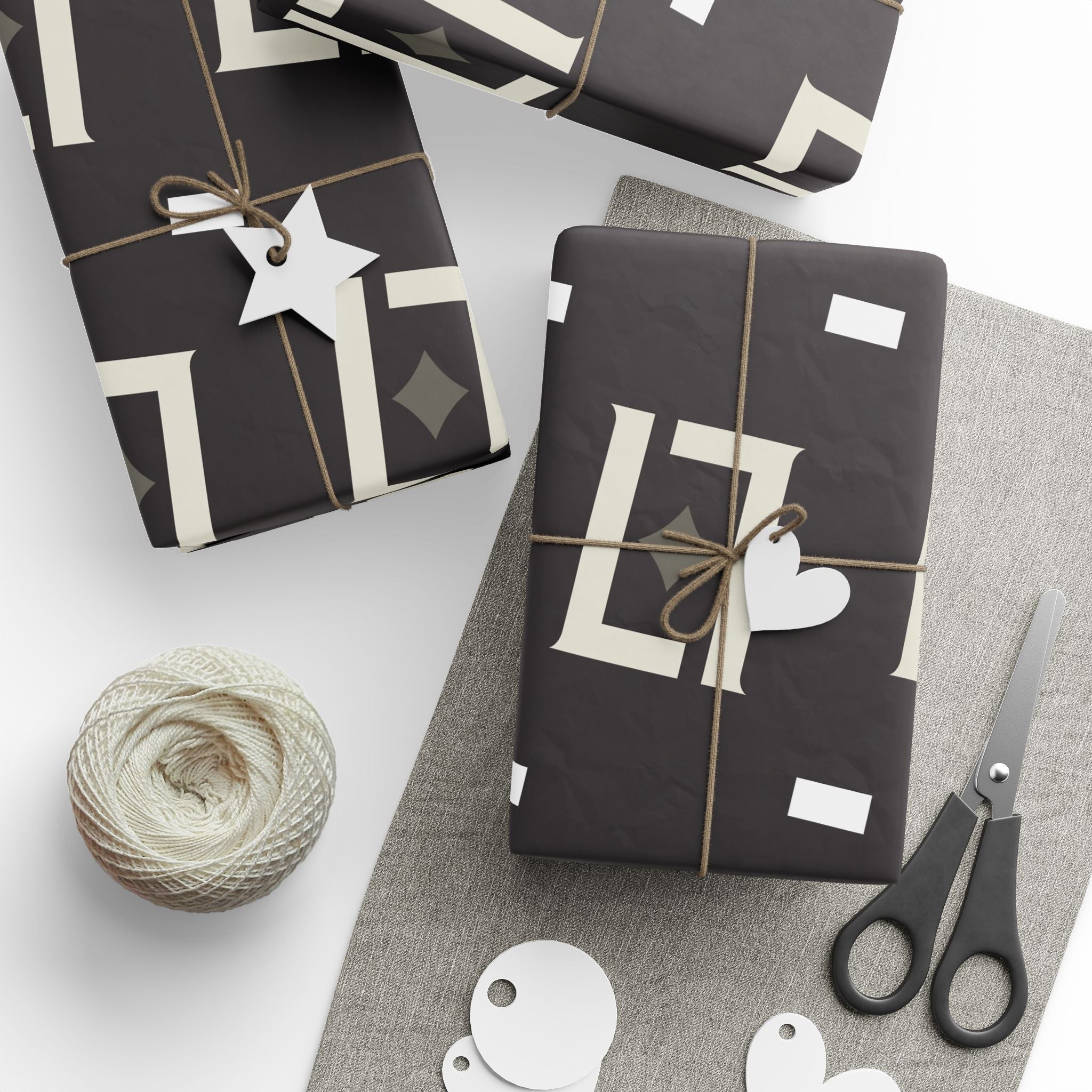 Geometric Black & Ivory Wrapping Paper — Modern Retro Rectangle Pattern