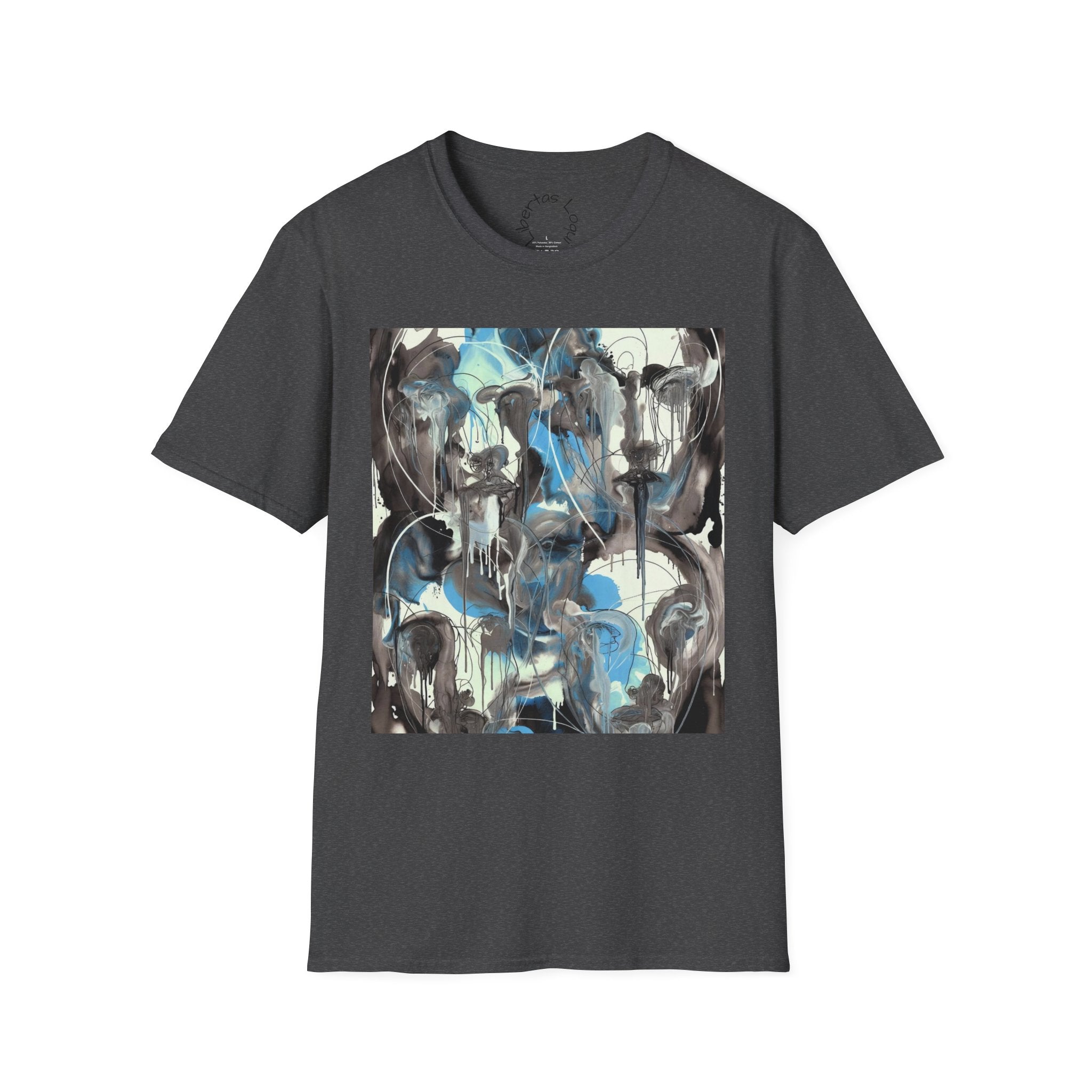 Abstract Blue & Gray Art Tee — 'Libertas Logui' Back-Print T-Shirt