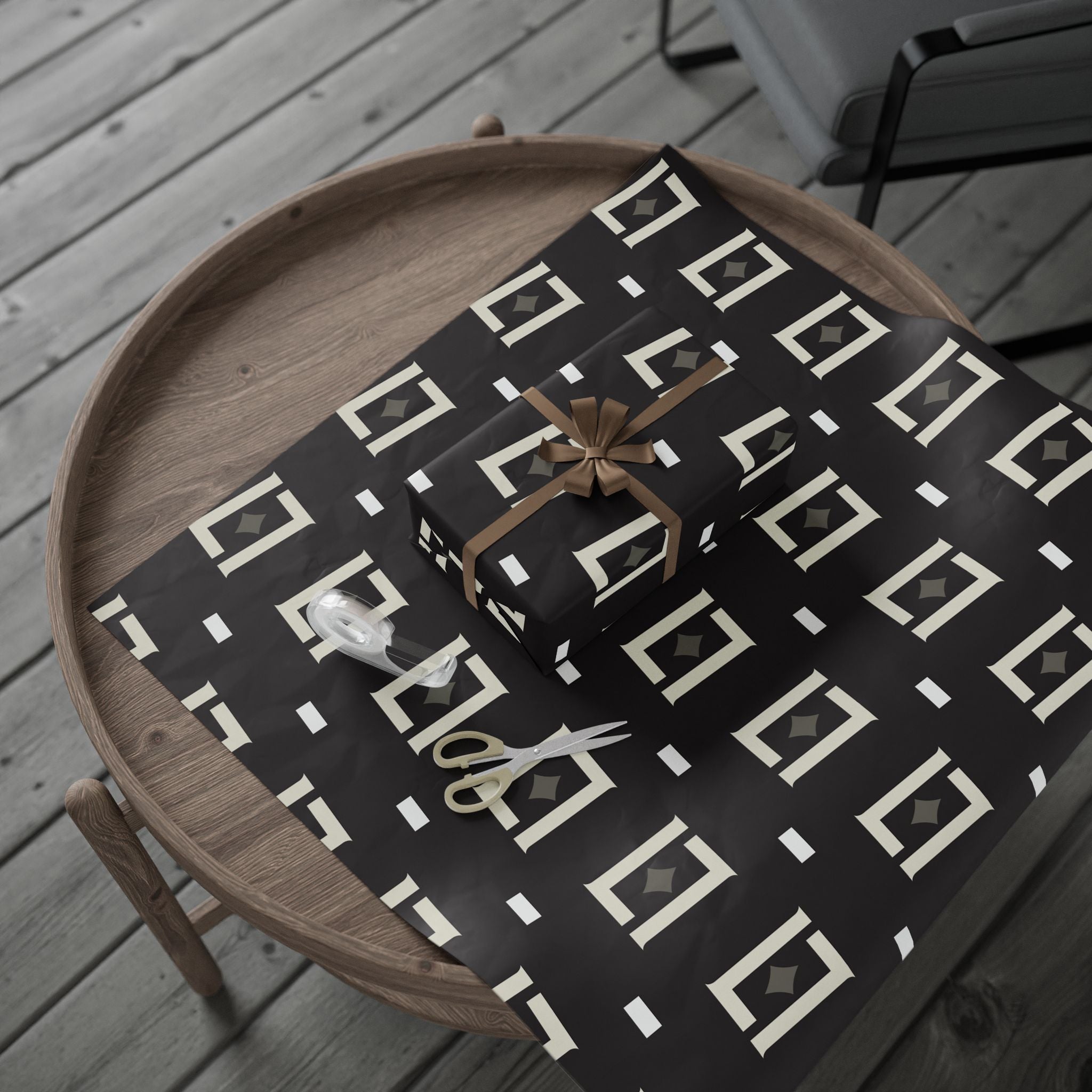 Geometric Black & Ivory Wrapping Paper — Modern Retro Rectangle Pattern