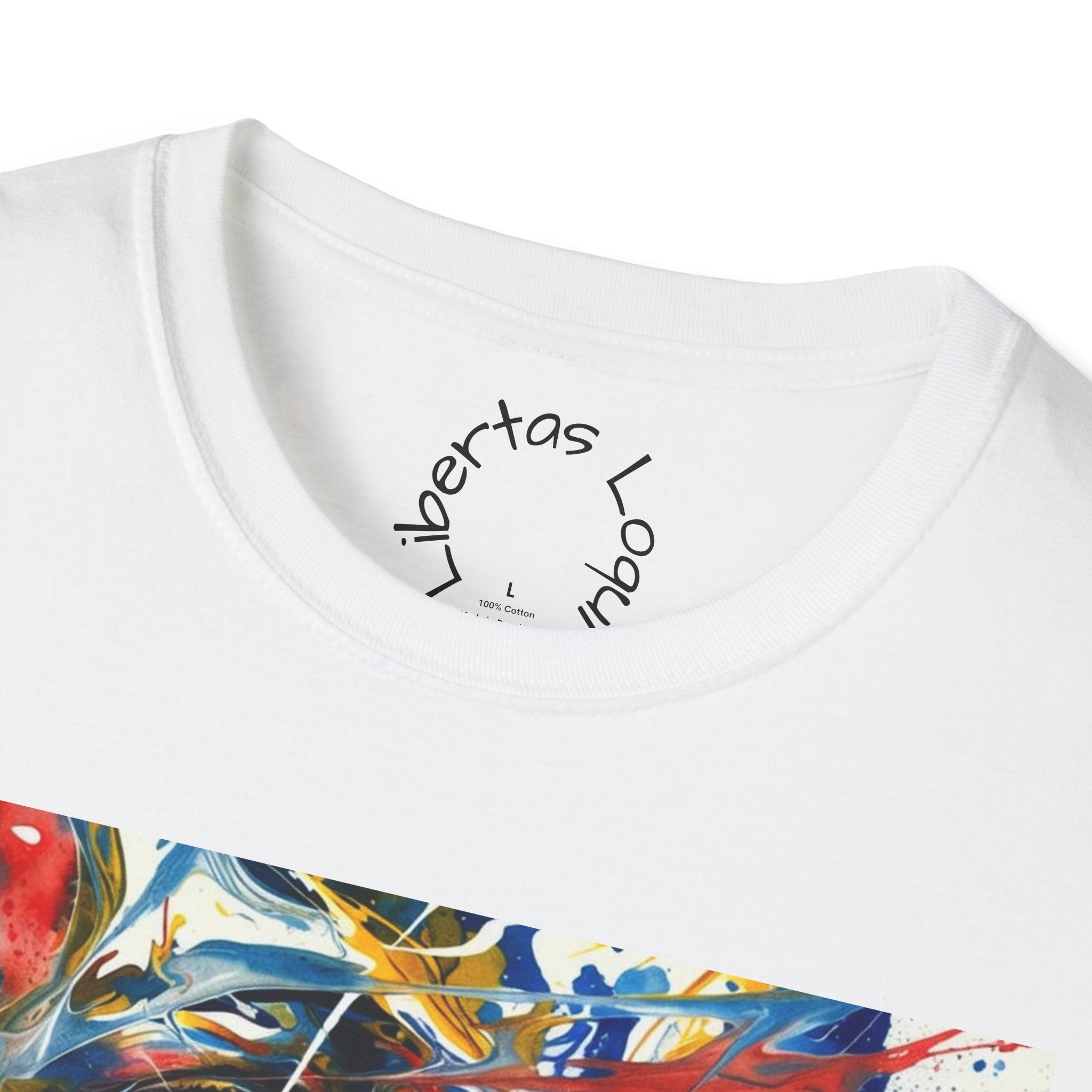 Abstract Color Splash T-Shirt — 'Libertas Logi' Back Graphic